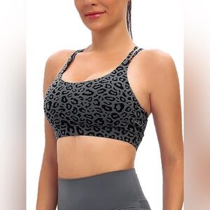 Running‎ Girl Strappy Sports Bra Medium Support Gray Leopard Print Size M
